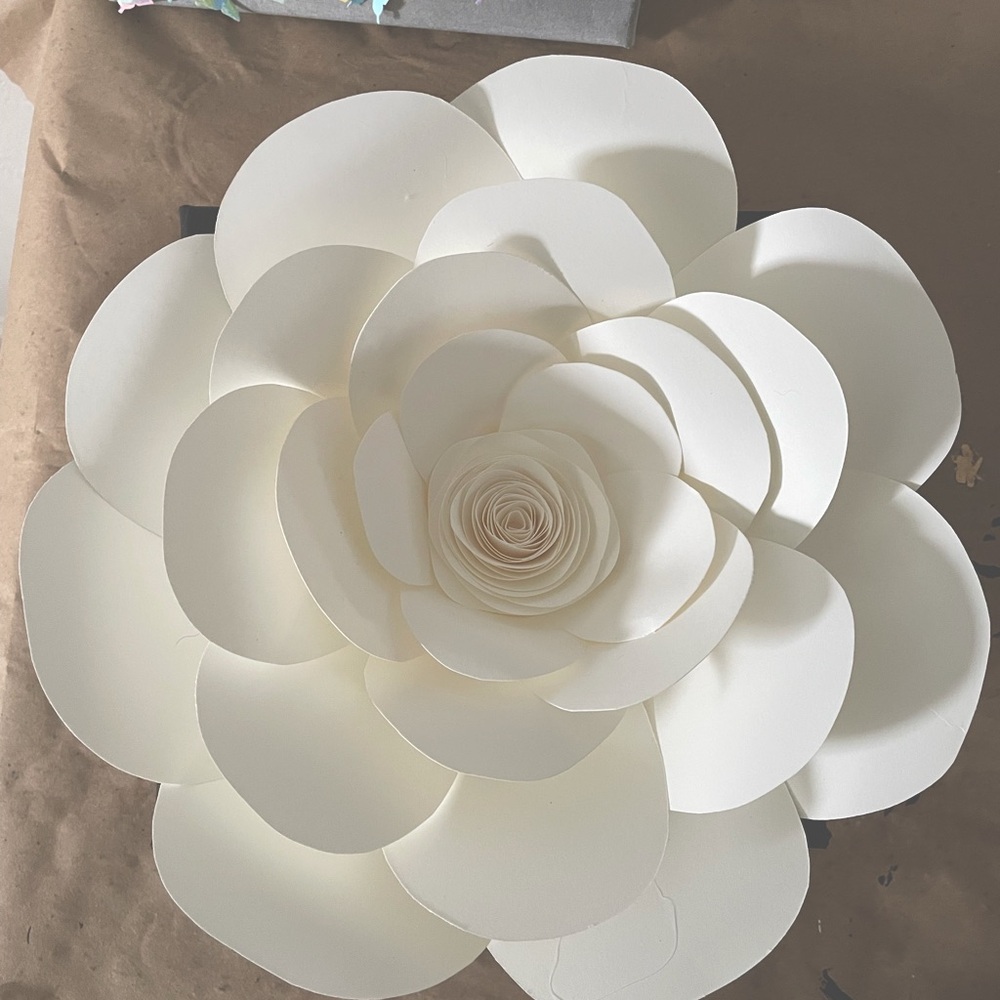 10” white Handcrafted flower on canvas